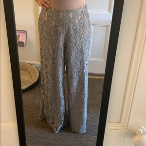 Anthropologie wide leg lace pants grey nude pink